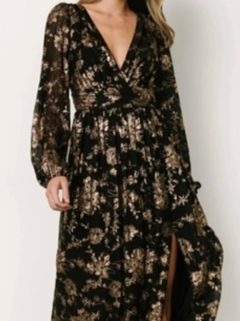 Charlene Maxi Dress: Baltic Born, XL, Black and Metallic Gold